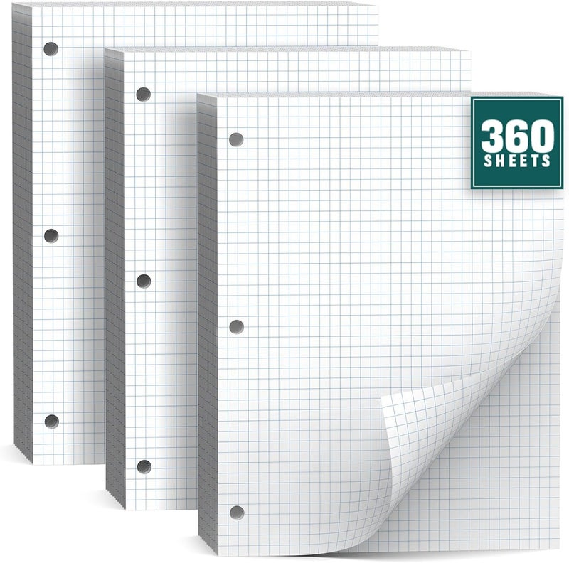 Vishoitty 360 Sheets Quad Ruled Graph Paper, 3 Hole Punch Paper 8 x 10.5 White, Loose Leaf Graph Paper,Filler Paper 4 x 4 Graph Rule, Notebook Paper for 3 Ring Binder, Engineering Paper for School Home Business - Image 2